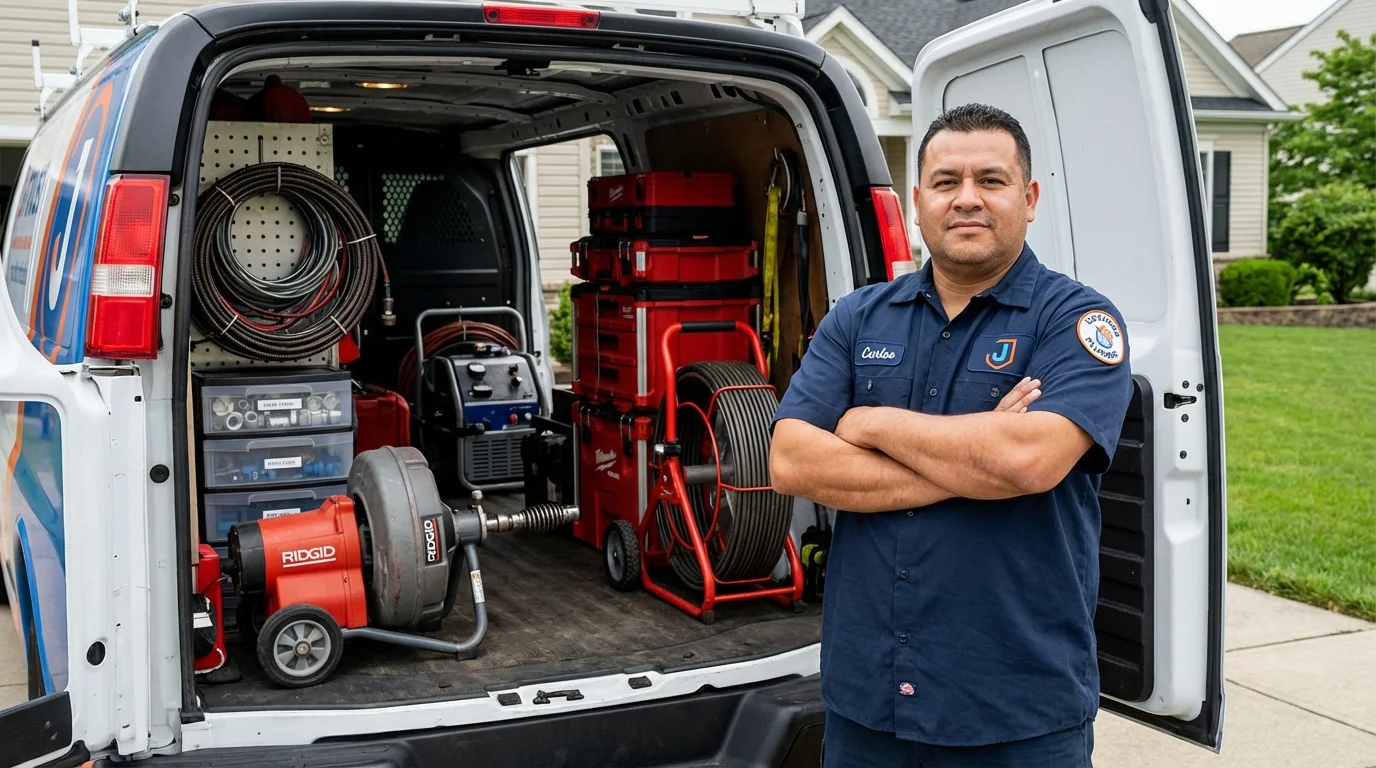 Professional drain cleaning equipment and Johns Plumbing LLC plumber in Clark