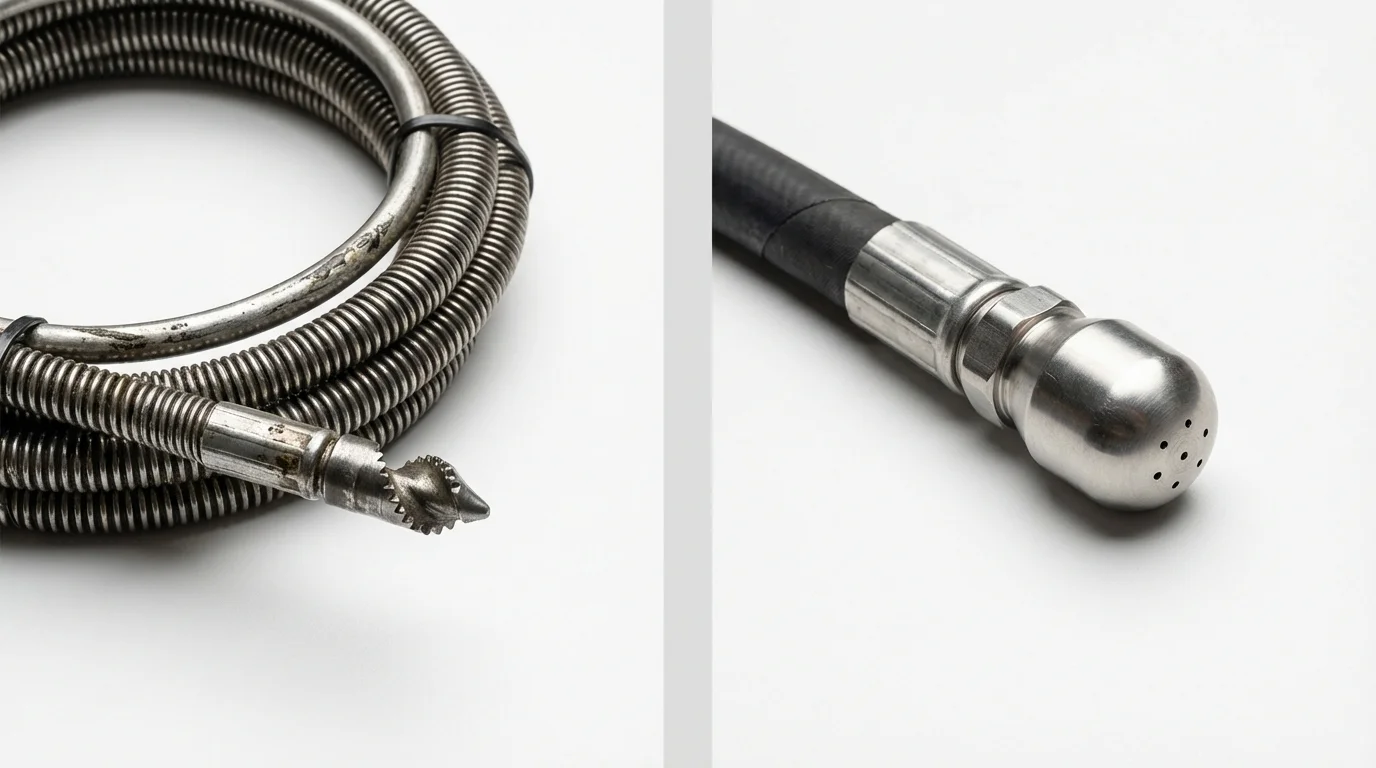 Drain snake cable and hydro jetting nozzle used for drain cleaning in Clark, SD