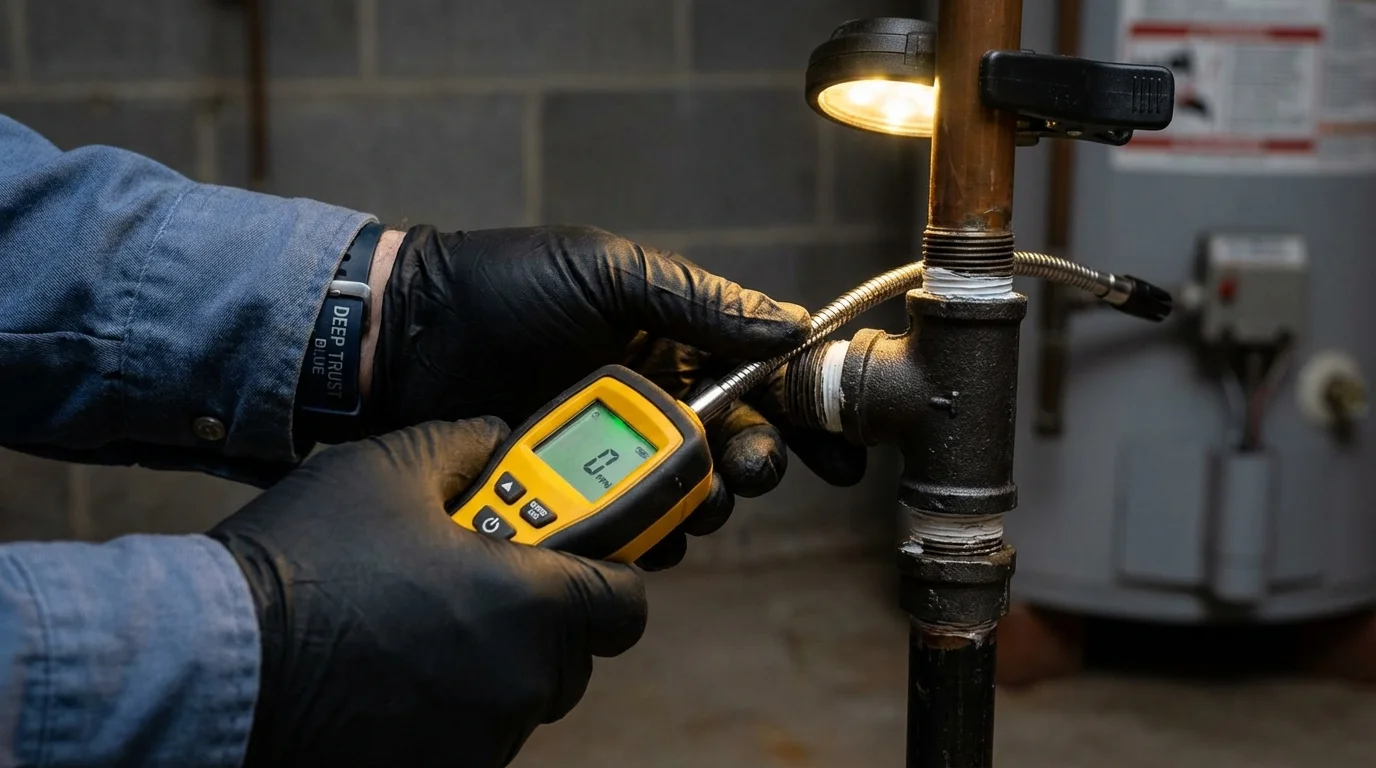 Gas leak detection with electronic sniffer by Johns Plumbing LLC in Clark