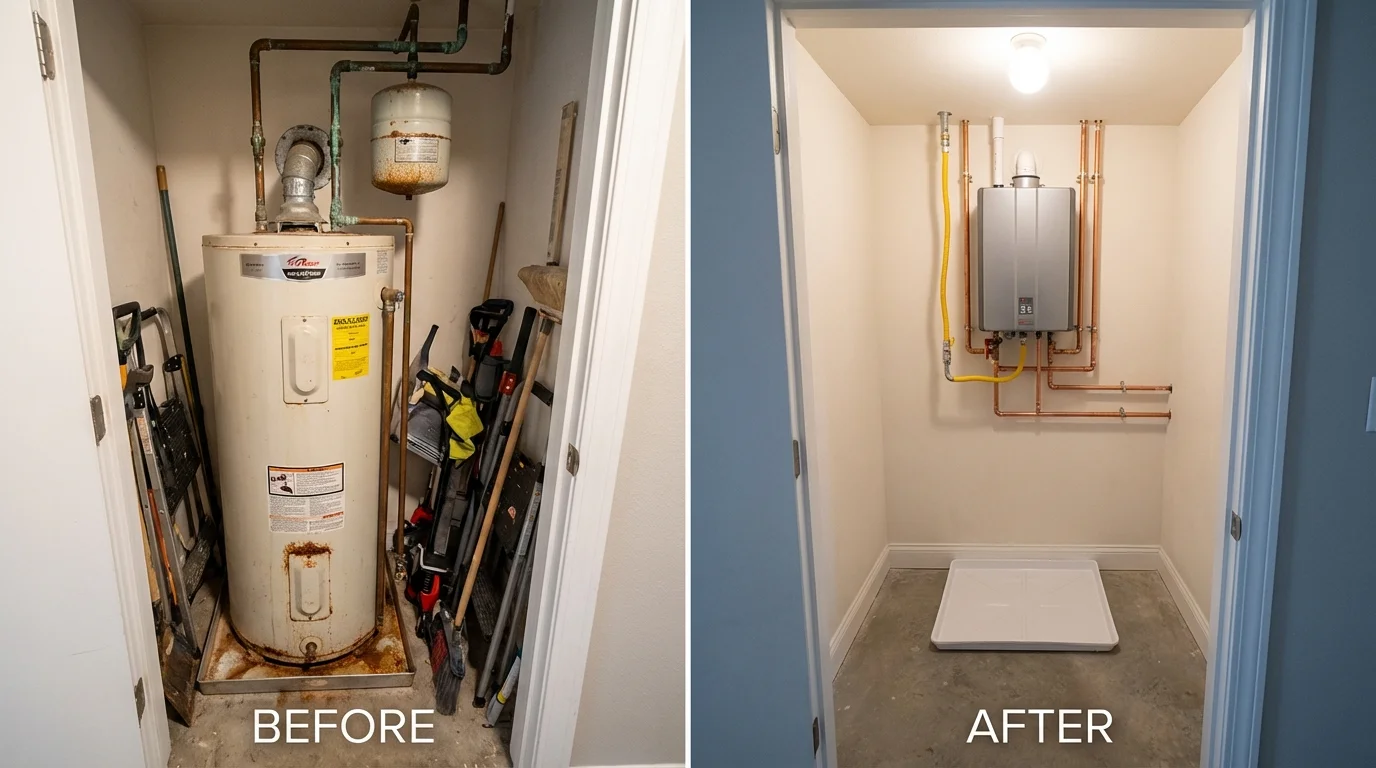 Tank water heater versus wall-mounted tankless unit comparison for Clark, SD homeowners