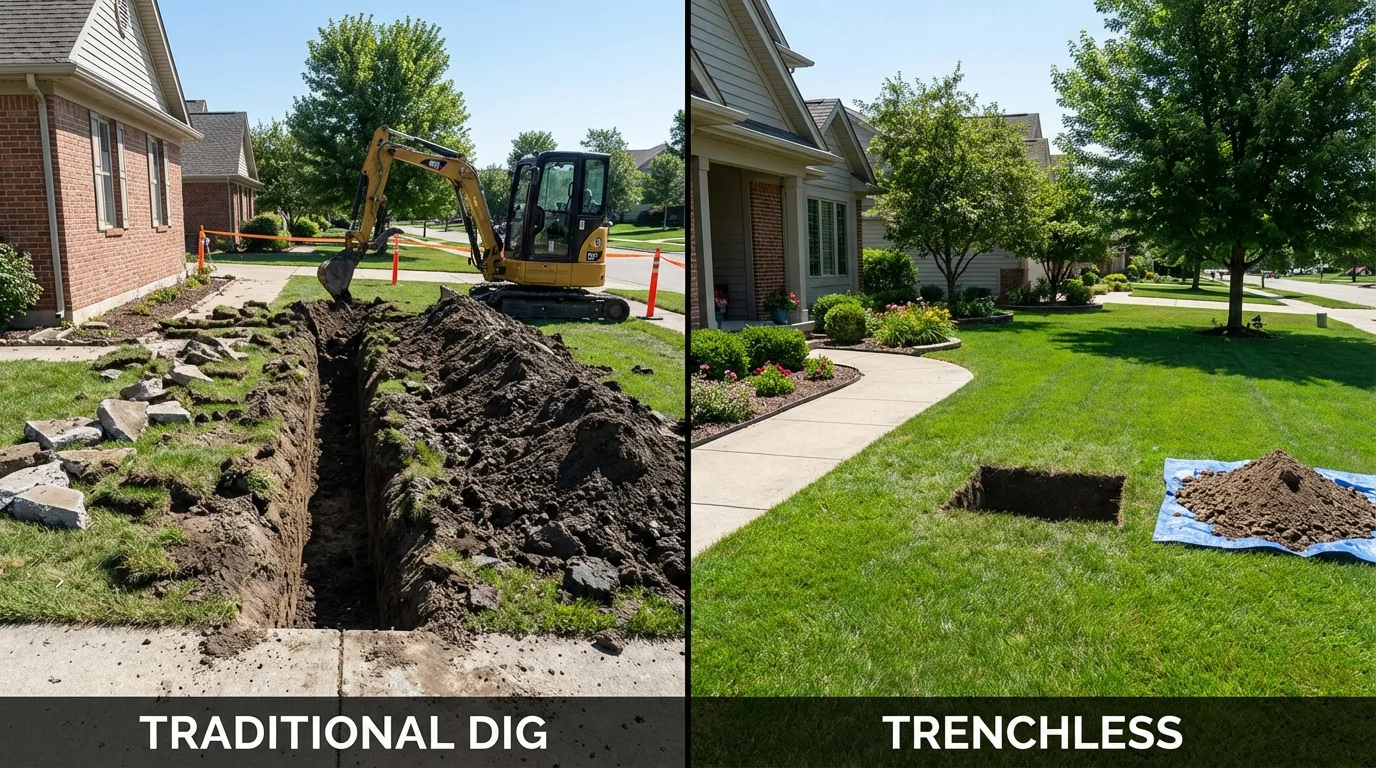 Trenchless sewer repair with minimal yard damage versus traditional excavation in Clark, SD